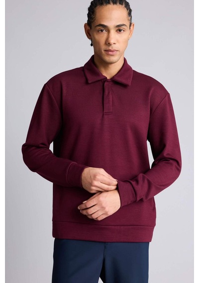 Defacto Standart Fit Polo Yaka Modal Sporcu Sweatshirt G3596ax25wnbr34 Bordo-br34