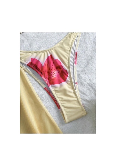 Bella Notte Sarı Desenli 3 Parça Plaj Kombini Bikini Takımı Ve Pareo