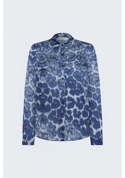 Sateen Leopar Desenli Klasik Gömlek - Lacivert-137939