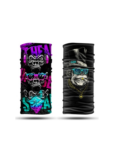 Dair Maymun Desenli 2'li Set Boyunluk Bandana Outdoor Balaklava Yüz Maskesi Kafa Bandı
