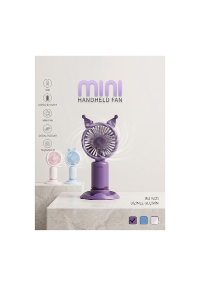 Mini El Fan Şarjlı Kulaklı Telefon Standlı Taşınabilir Mini Fan Sogutucu