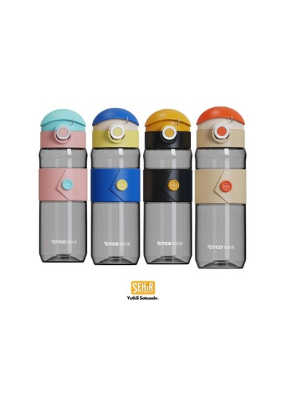 Cocosmile 580ml Silikon Gövde Düğme Desenli Rahat İçim Tritan Çocuk Matarası Mavi