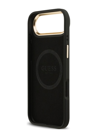 Apple Uyumlu iPhone 17 Air Kılıf Guess Lisanslı M-safeli 4g Desenli Pu Metal Plaka Klasik Logolu Siyah Siyah