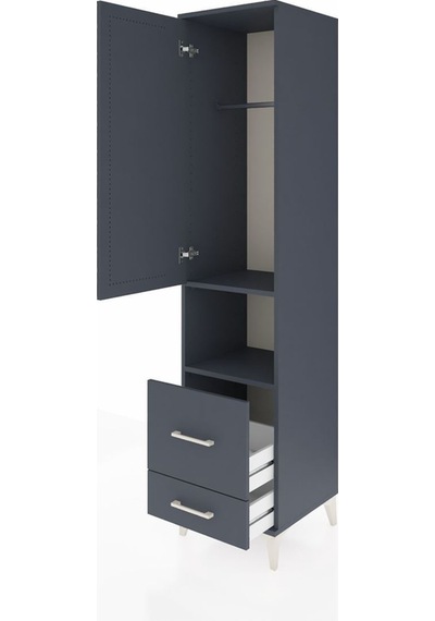 Hyperion Dolap 2 Raflı 2 Çekmeceli Tek Askılı 44x44x195 Antrasit-antrasit Antrasit