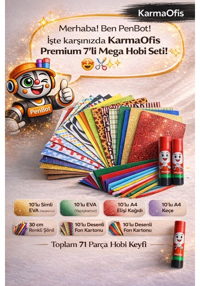 Mega Okul & Hobi Seti 71 Parça Eva, Keçe, Fon Kartonu, Şönil, Elişi Kağıdı + Yapıştırıcı