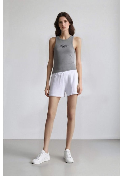 Defacto Relax Fit Yüksek Bel Kısa Paça Beyaz Müslin Şort D0567ax25smwt34 Beyaz