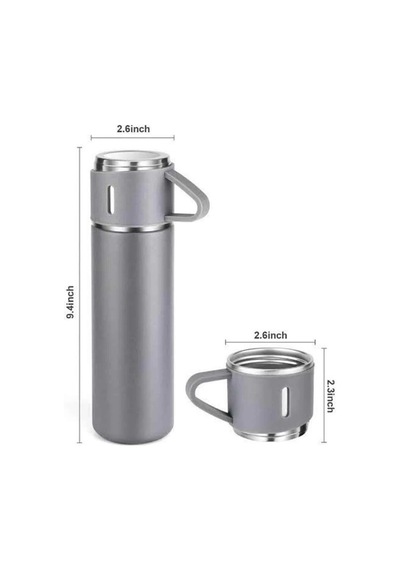 Mey İthalat Termos Seti Paslanmaz Çelik 3 Bardaklı Vakumlu Termos Set 500 Ml 12 Saate Kadar Isı Koruma Çok Renkli