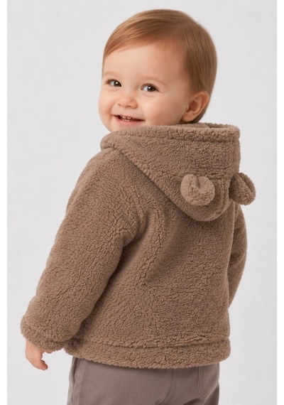 Wofim Kids Bebek Kapüşonlu Peluş Mont Kahverengi