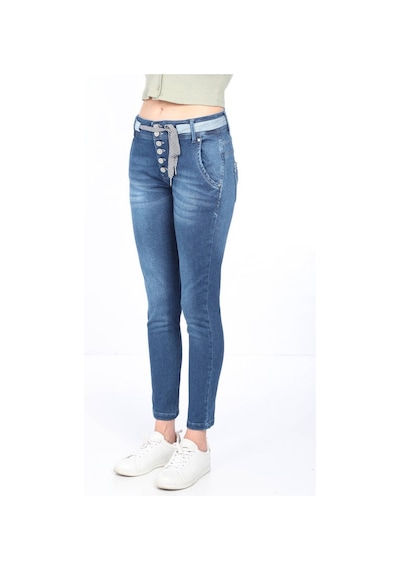 Kadın Belden Bağlamalı Jean Pantolon Mavi