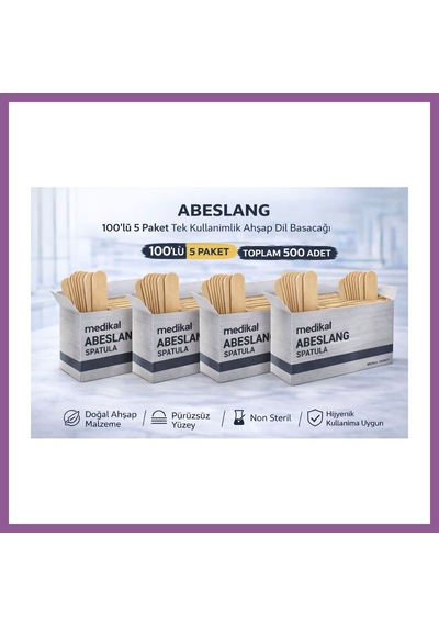 Bezos Abeslang 100'lü 5 Paket Tek Kullanımlık Ahşap Dil Basacağı Non Steril Medikal Spatula Toplam 500 Adet Rengaren
