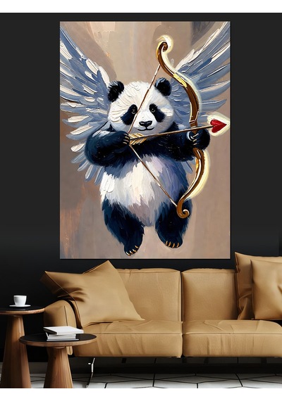 Ahşap Tablo Komik Panda Ok Atıyor İnsan Figürlü Tablolar