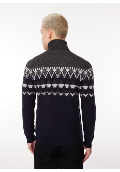 Fred Mello Erkek Lacivert Balıkçı Yaka Slim Fit Kazak Fm23w62md