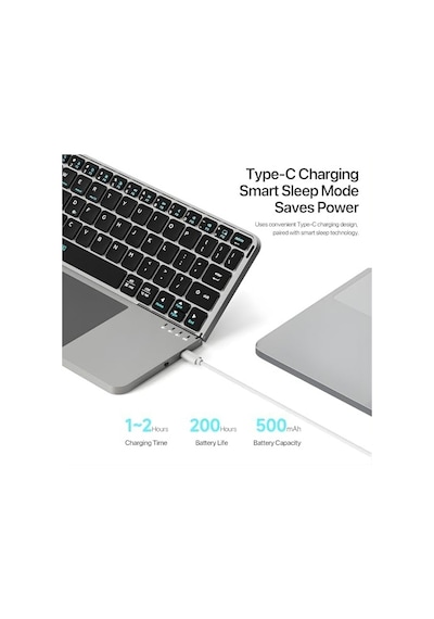 Katlanabilir Türkçe Q Kablosuz Klavye, Tablet Telefon Standlı, Geniş Touchpad, Çoklu Cihaz Bağlantı, Scissor Tuş, 500mah, Tablet Telefon Laptop Uyumlu Klavye, Siyah İbox11