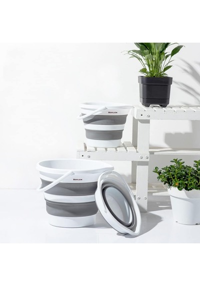 12 Litre Katlanabilir Kova - Akordiyon Katlanır Kova - Araba Kovası - Gri - 32.5 X 27.5 X 6 Cm - Pp+ Tpr