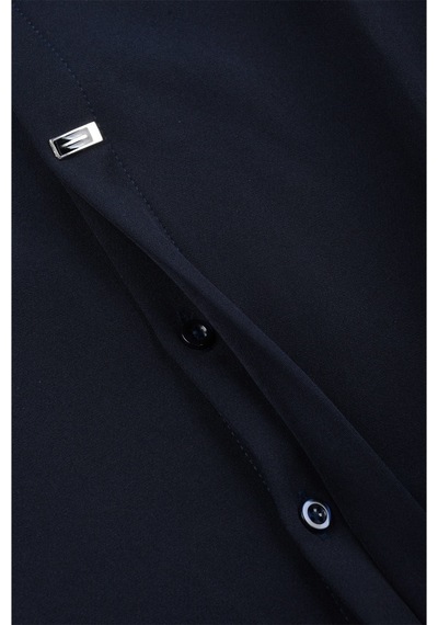 Deepsea Lacivert Slim Fit Likralı Kolay Ütülenebilir Gizli Düğmeli Erkek Gömlek 2602614