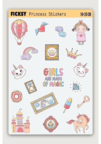 Sevimli Doodle Stili Prenses Sticker Seti - 19 Adet Etiket Çıkartma Diğer
