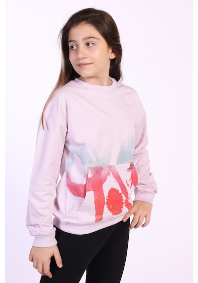 Toontoy Kız Çocuk Cepi Yazı Baskılı Sweatshirt Açık Lila