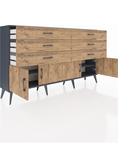 Arges Konsol 2 Raflı 6 Çekmeceli 4 Kapaklı 176x30x99 Antrasit-çam Antrasit-çam Arges Konsol 2 Raflı 6 Çekmeceli 4 Kapaklı 176x30x99 Antrasit-çam Antrasit-çam