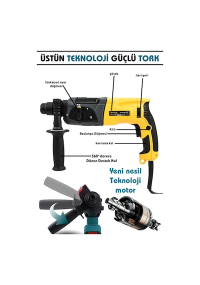 Assur ASR520 850 W Darbeli Kırıcı Delici Hilti Sarı