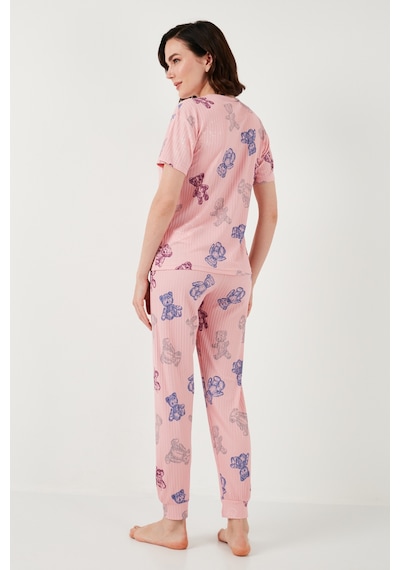 Lela Regular Fit Kısa Kollu Bayan Pijama Takımı 65740104 Pembe