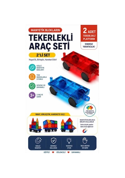 2 Adet Araba Eklentisi Manyetik Oyuncak - Mıknatıslı Manyetik Bloklar