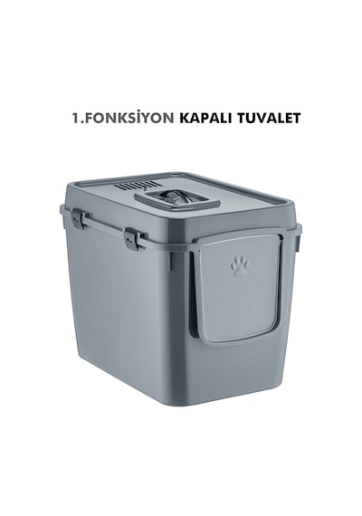 Pribor Hz-500 Xxl 3 Fonksiyonlu Açık / Kapalı Kedi Tuvaleti Ve Taşıma Çantası Gri 56 X 40 X 43 Cm