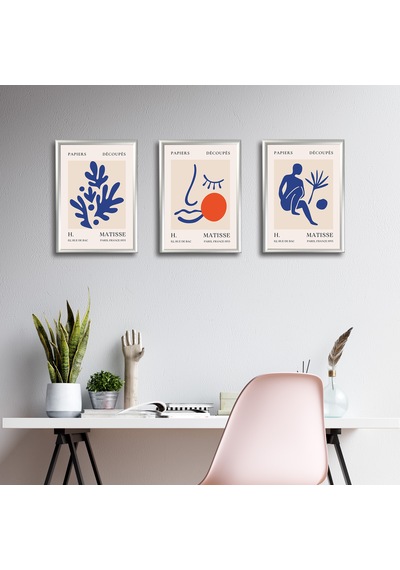 Henri Matisse 3'lü Alüminyum Çerçeveli Poster Seti - Önden Açılır A3 Açılır Kapanır Çerçeve Seti Papiers Découpés, Gümüş