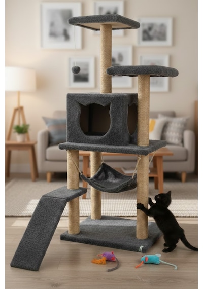 Missidea S9 Kedi Tırmalama Kulesi Platformlu 124 Cm Antrasit
