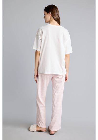 Defacto Baskılı Pötikare Desenli Regular Fit Kısa Kollu 2li Pijama Takımı I8338ax26aupn38 Pembe-pn38