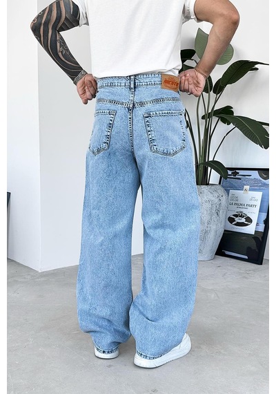 Buz Mavi Soft Degrade Basic Ekstra Bol Pantolon Buz Mavi
