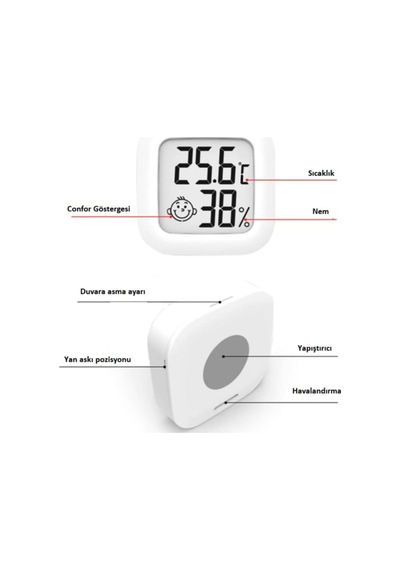 2 Adet Digital Lcd Termometre - Akıllı Sıcaklık Ve Nem Ölçer - Beyaz - Anlık Takip Özelliği