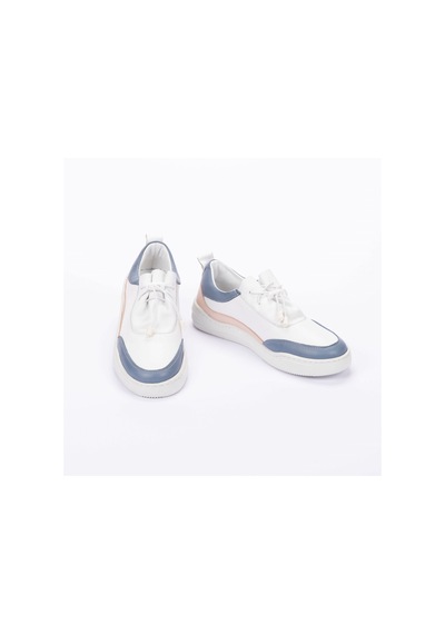 Twoegoist Kadın Hakiki Deri Spor Ayakkabı / Sneakers Beyaz - Mavi - Pembe