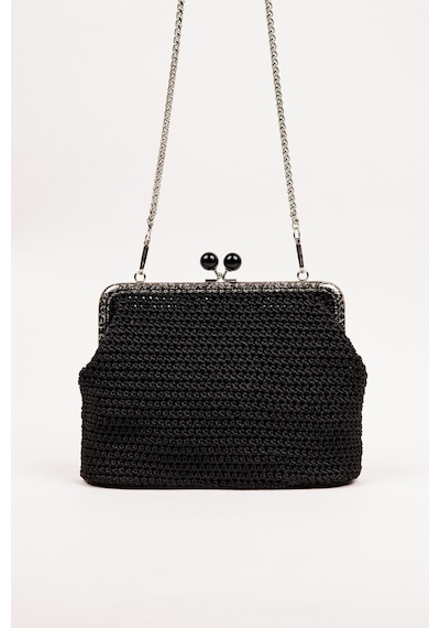 Fabric Craft Bag Omuz Çanta Floş İplik Metal Askılı Siyah - Gümüş