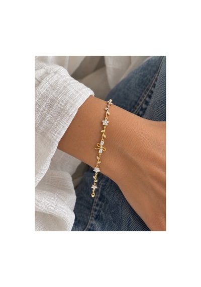 Gold 14k Altın Kaplamalı Jewelry Fiyonklu Taşlı Bileklik Altın