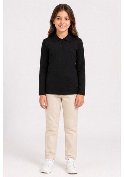 Esila Kids Unisex Çocuk Polo Yaka Tişört Okul Üstü Siyah