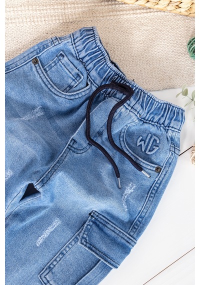 Babymod Kargo Cepli Denim Kumaş Beli Lastikli Erkek Çocuk Kot Pantolon 001