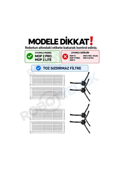 Mop 2 Pro Siyah Mjst1shw Uyumlu Yedek Hepa Filtre Yan Fırça-8 Parça Sku: Zeusb0bwv89xcf