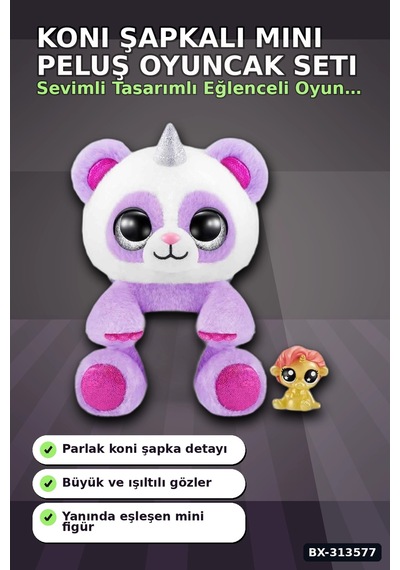 Koni Şapkalı 10 Cm Sevimli Mini Peluş Oyuncak Ve Figür Seti - 1 Adet, 3+ Yaş Bx-313577
