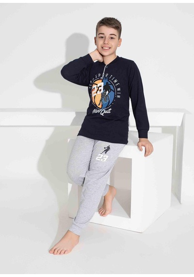 Tarık Erkek Çocuk Basketbol Desenli Uzun Kollu Pijama Takımı-964 Lacivert