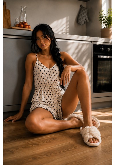 Kadın Yuvarlak Yaka Lastikli Beyaz Pijama Takımı
