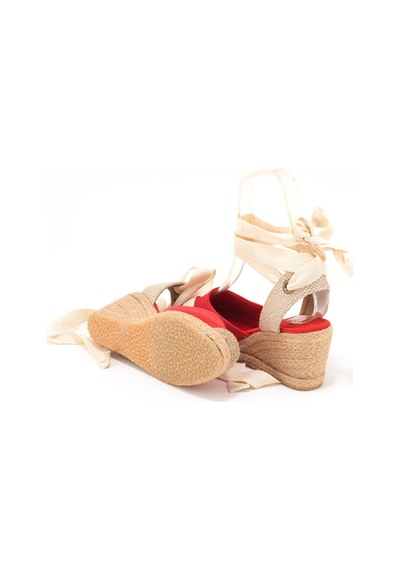 Star Tombis Gerçek Elişi Ipli Espadril Dolgu Topuk Keten Espadril Handmade Kırmızı