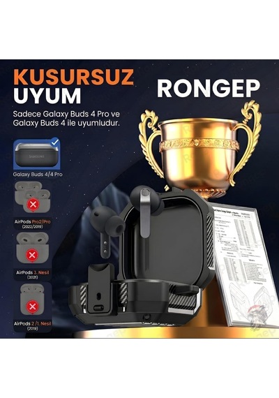 Bolt-shield Samsung Galaxy Buds4 Pro/buds 4 İçin Kılıf Güvenlik Kilit Tasarımlı Tam Koruma Sağlayan Galaxy Buds4 Kulaklık Kılıfı Karbon Fiber Detaylı Samsung Buds 4 Pro Kılıfı Siyah