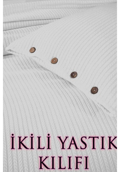 Örgü Desen Yastık Kılıfı 2 Adet Beyaz