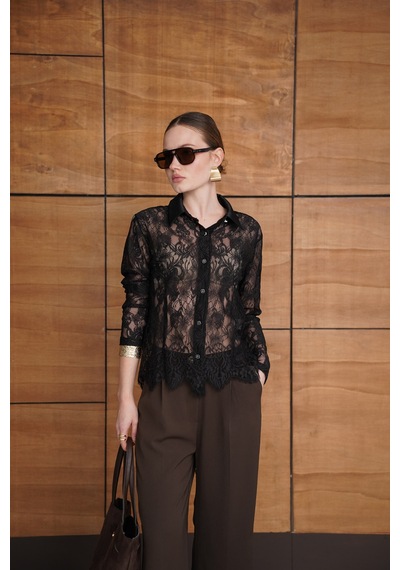 Verymoda Dantel Gömlek F2073 SİYAH