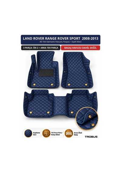 Land Rover Range Rover Sport 2008-2013 Uyumlu 8d Tek Katmanlı Havuzlu Paspas Deri Siyah Mavi