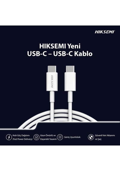 Hıksemı Hs-hub-cbc2c Usb-c To Usb-c Hızlı Şarj Ve Veri Kablosu 60w, 1m - Beyaz