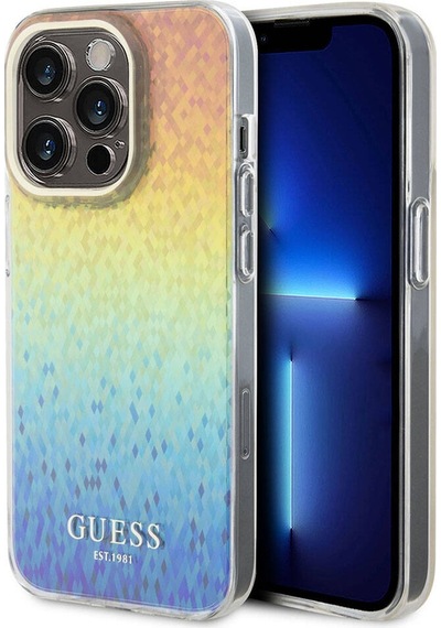 Apple Uyumlu iPhone 15 Pro Kılıf Guess Lisanslı Yazı Logolu Mirror Disco Kapak