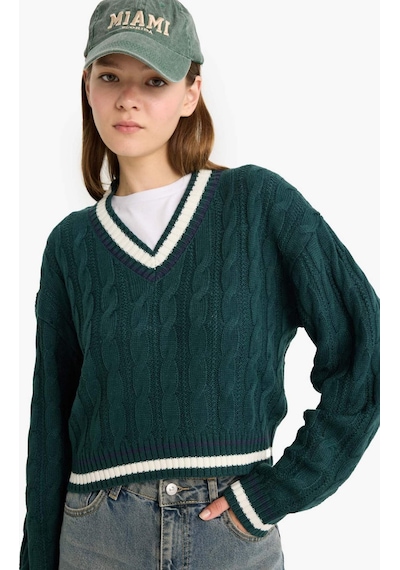 Defacto Coool Regular Fit V Yaka Kazak C7321ax25wngn744 Yeşil
