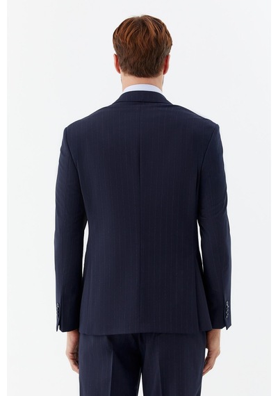 Sabri Özel Erkek Lacivert Dar Kesim Slim Fit Yünlü Dokuma 6 Drop Takım Elbise