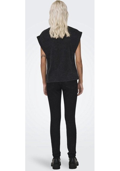 Only Onldahlıa S/s Text Fold-up Top Box Jrs Kadın T-shirt 15316644 Siyah